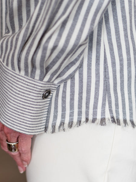 Block Stripe Pattern Cuffed Button Front Shirt by Multiples