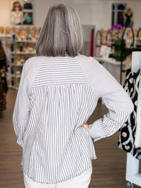 Block Stripe Pattern Cuffed Button Front Shirt by Multiples