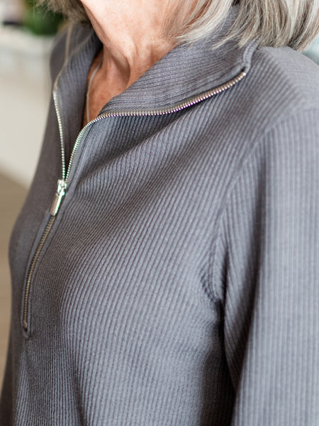 Zip Front 3/4 Flounce Sleeve Top by Multiples