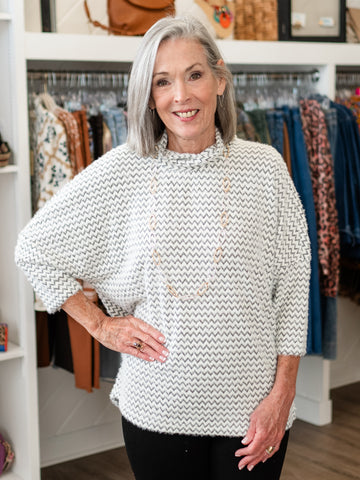 Chevron Drop Shoulder Top Off White by Boho Chic