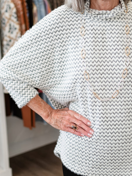 Chevron Drop Shoulder Top Off White by Boho Chic