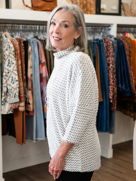 Chevron Drop Shoulder Top Off White by Boho Chic