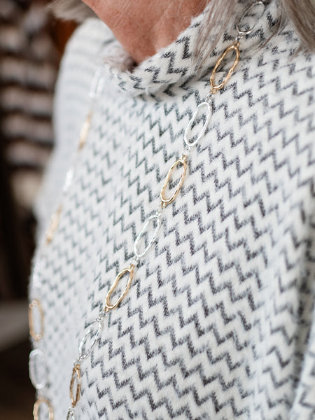 Chevron Drop Shoulder Top Off White by Boho Chic