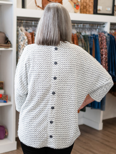 Chevron Drop Shoulder Top Off White by Boho Chic