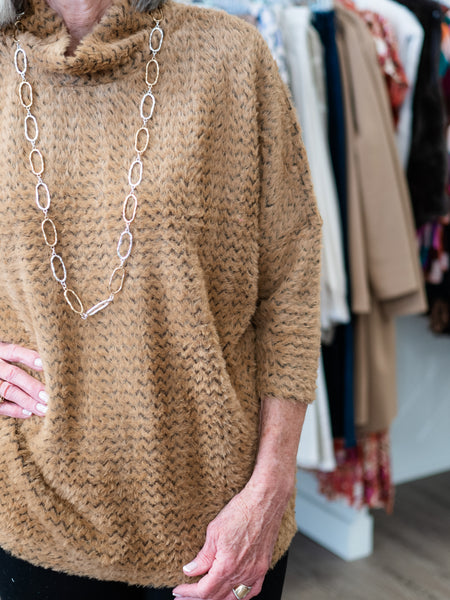 Chevron Drop Shoulder Top Taupe by Boho Chic