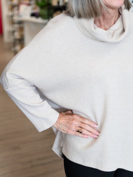 Cowl Neck Buttonback Tunic Beige by Boho Chic