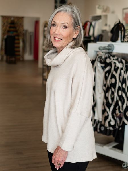 Cowl Neck Buttonback Tunic Beige by Boho Chic