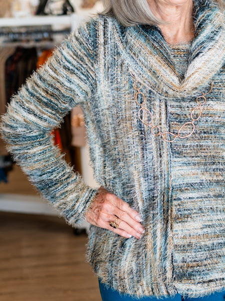 Striped Cowl Neck Knit Top by Multiples