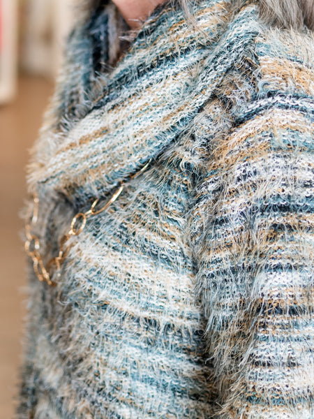 Striped Cowl Neck Knit Top by Multiples