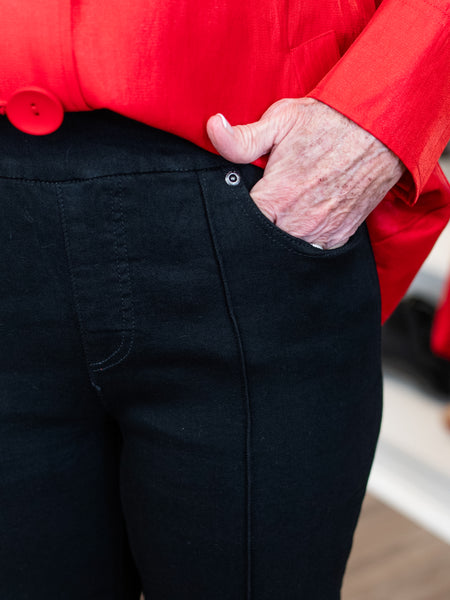 Pintuck Flare Leg Jean Black Denim by Multiples