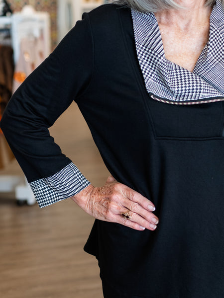 Zip Collar Top Black by Multiples