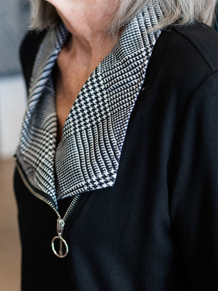 Zip Collar Top Black by Multiples