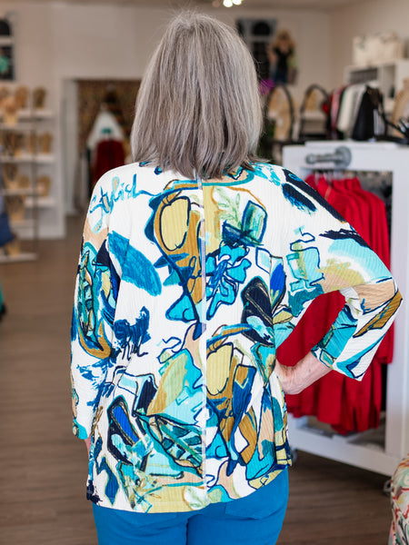 Drawstring Cowl Neck Print Top by Multiples