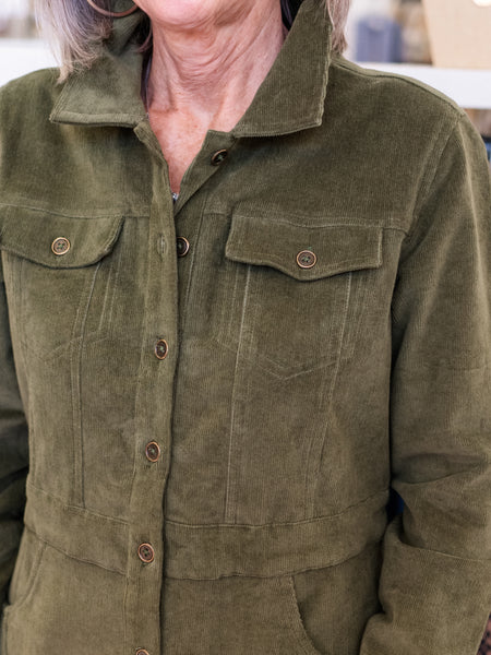 Corduroy Button Dress Olive by Orientique