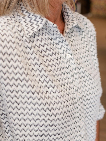 Ruffle Sleeve Buttondown Top Black/White by Boho Chic