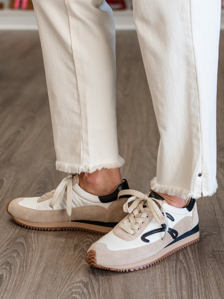 Denim Ankle Jean w/ Fringe Hem Winter White by Multiples