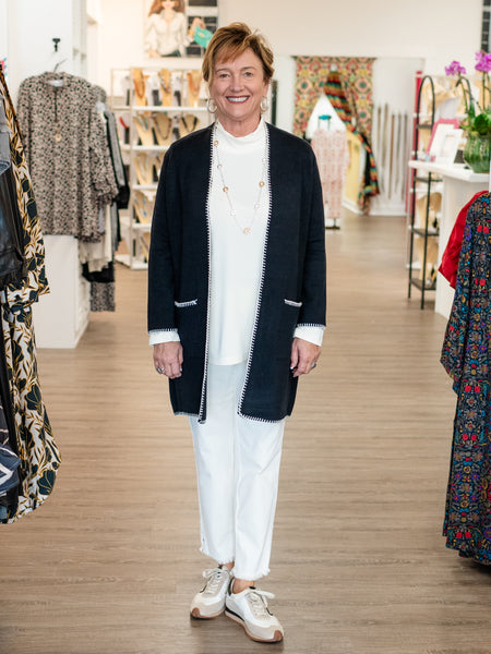 3/4 Sleeve Blanket Stitch Cardigan by Multiples