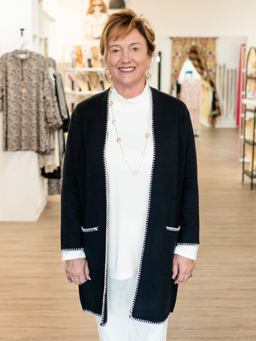 3/4 Sleeve Blanket Stitch Cardigan by Multiples
