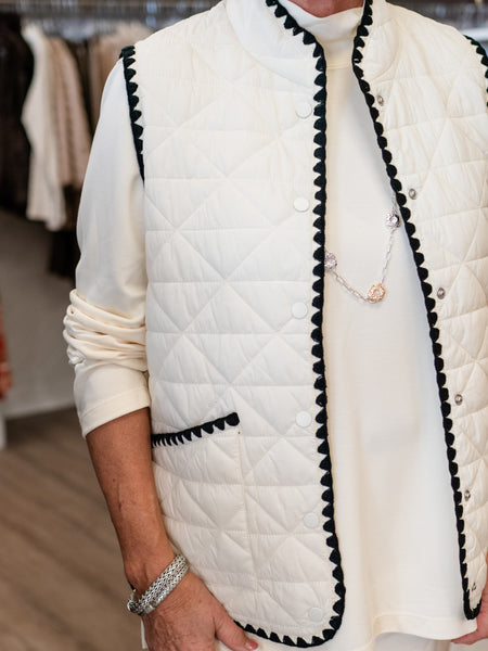 Blanket Stitch Quilted Vest Winter White by Multiples