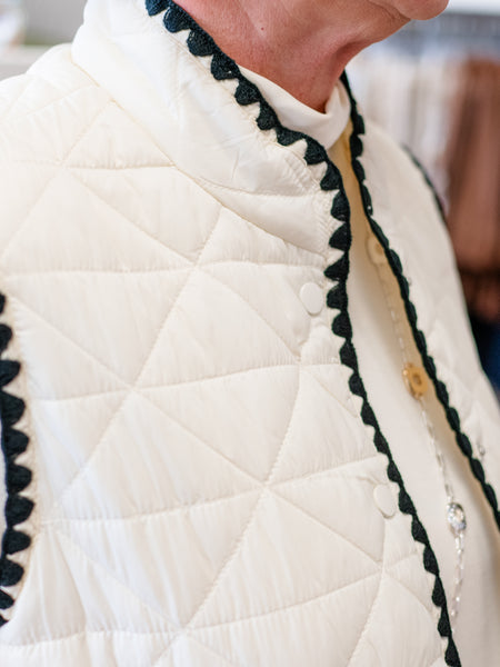 Blanket Stitch Quilted Vest Winter White by Multiples