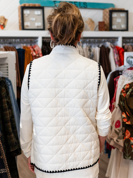 Blanket Stitch Quilted Vest Winter White by Multiples