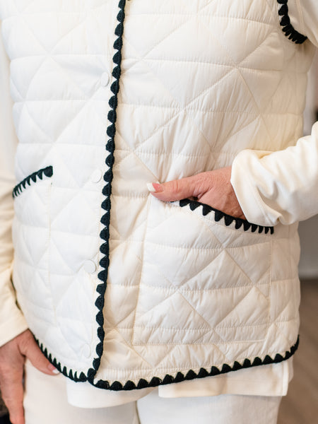 Blanket Stitch Quilted Vest Winter White by Multiples