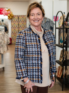 Fringe Trim Plaid Jacket by Multiples