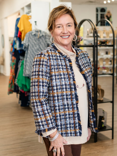 Fringe Trim Plaid Jacket by Multiples