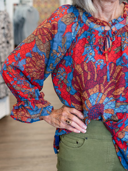 Double Flounce Sleeve Print Top by Multiples