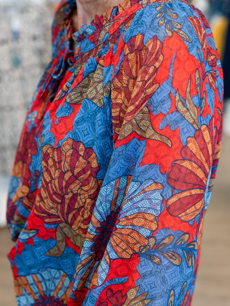 Double Flounce Sleeve Print Top by Multiples