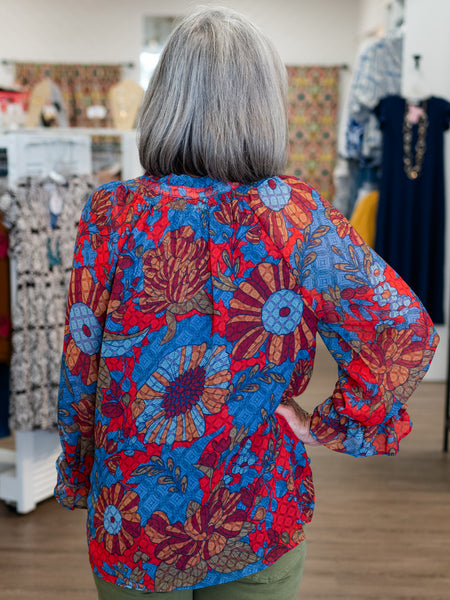 Double Flounce Sleeve Print Top by Multiples