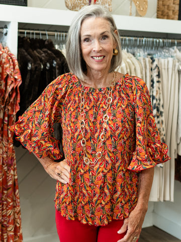 Pleated Printed Georgette Top by Multiples