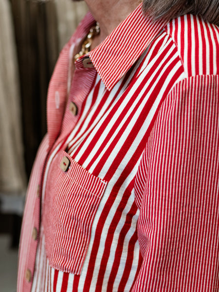 Striped Woven Shirt w/ Turn-Up Cuffs by Multiples
