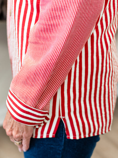 Striped Woven Shirt w/ Turn-Up Cuffs by Multiples
