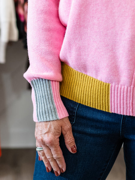 Lightweight Colorblock Mock Neck Sweater Pink Marl by Zaket & Plover