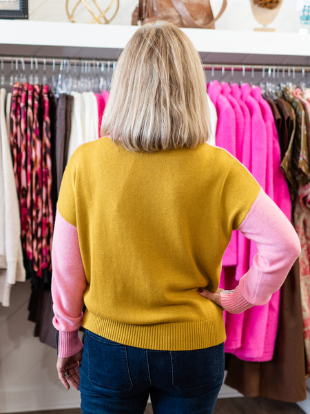Lightweight Colorblock Mock Neck Sweater Pink Marl by Zaket & Plover
