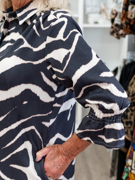Faux Suede Smocked Sleeve Dress Zebra by Boho Chic