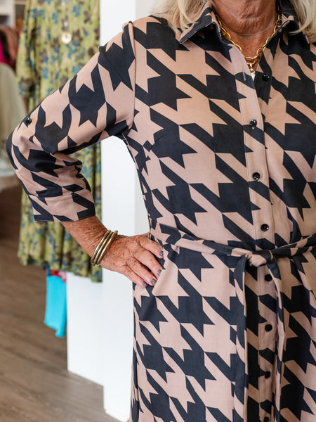Faux Suede Houndstooth Midi Dress by Boho Chic