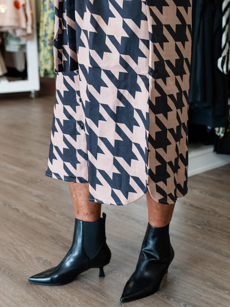Faux Suede Houndstooth Midi Dress by Boho Chic