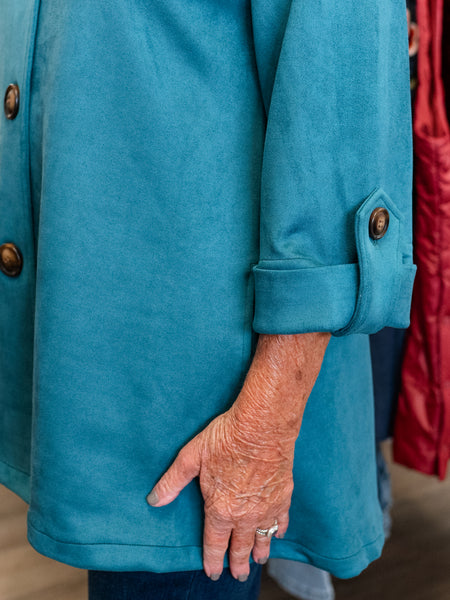 Faux Suede 3/4 Sleeve Jacket Teal by Boho Chic