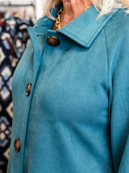 Faux Suede 3/4 Sleeve Jacket Teal by Boho Chic