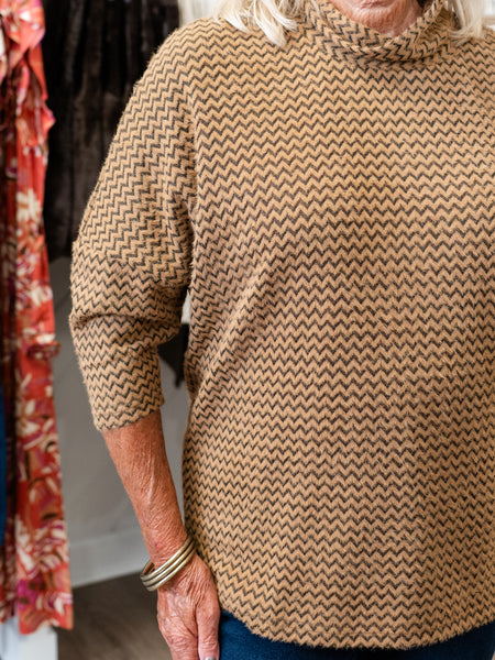 Chevron Drop Shoulder Top Taupe by Boho Chic