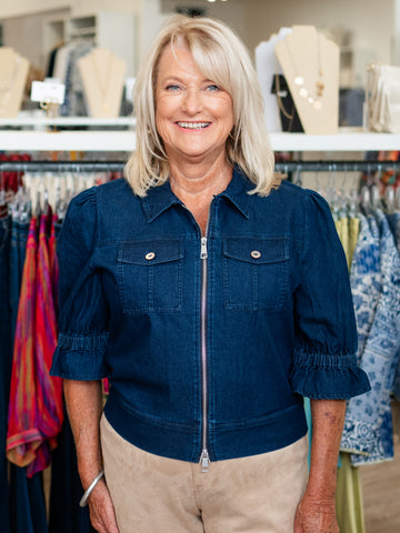 Smocked Sleeve Denim Jacket Dk. Denim by Boho Chic