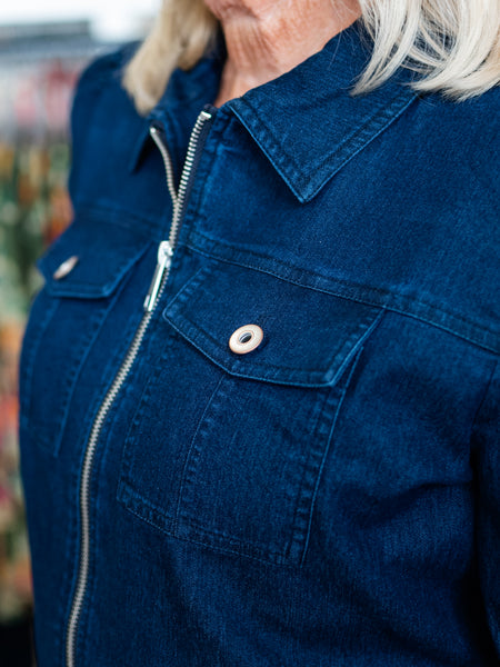 Smocked Sleeve Denim Jacket Dk. Denim by Boho Chic