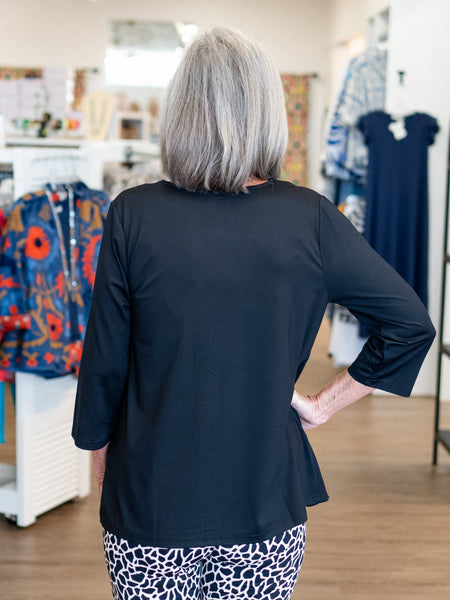 3/4 Sleeve Solid VNeck Top Black by Lulu B