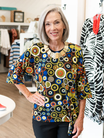 Printed Slub Knit V-Neck Top by Multiples