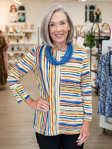 Faux Button Placket Slub Knit Top Multi by Multiples