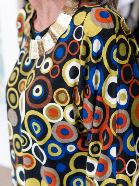 Printed Slub Knit V-Neck Top by Multiples