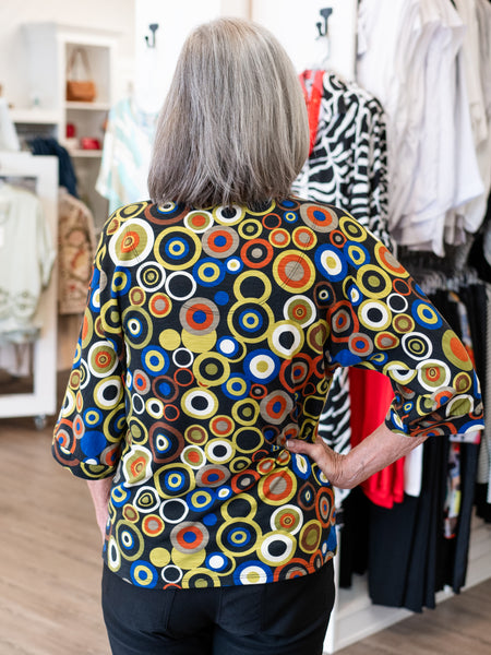 Printed Slub Knit V-Neck Top by Multiples