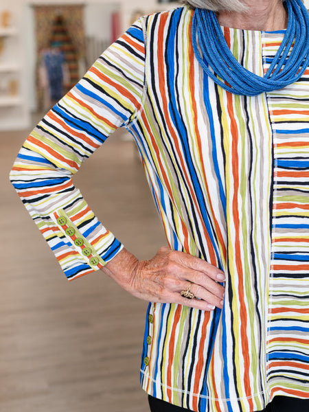 Faux Button Placket Slub Knit Top Multi by Multiples